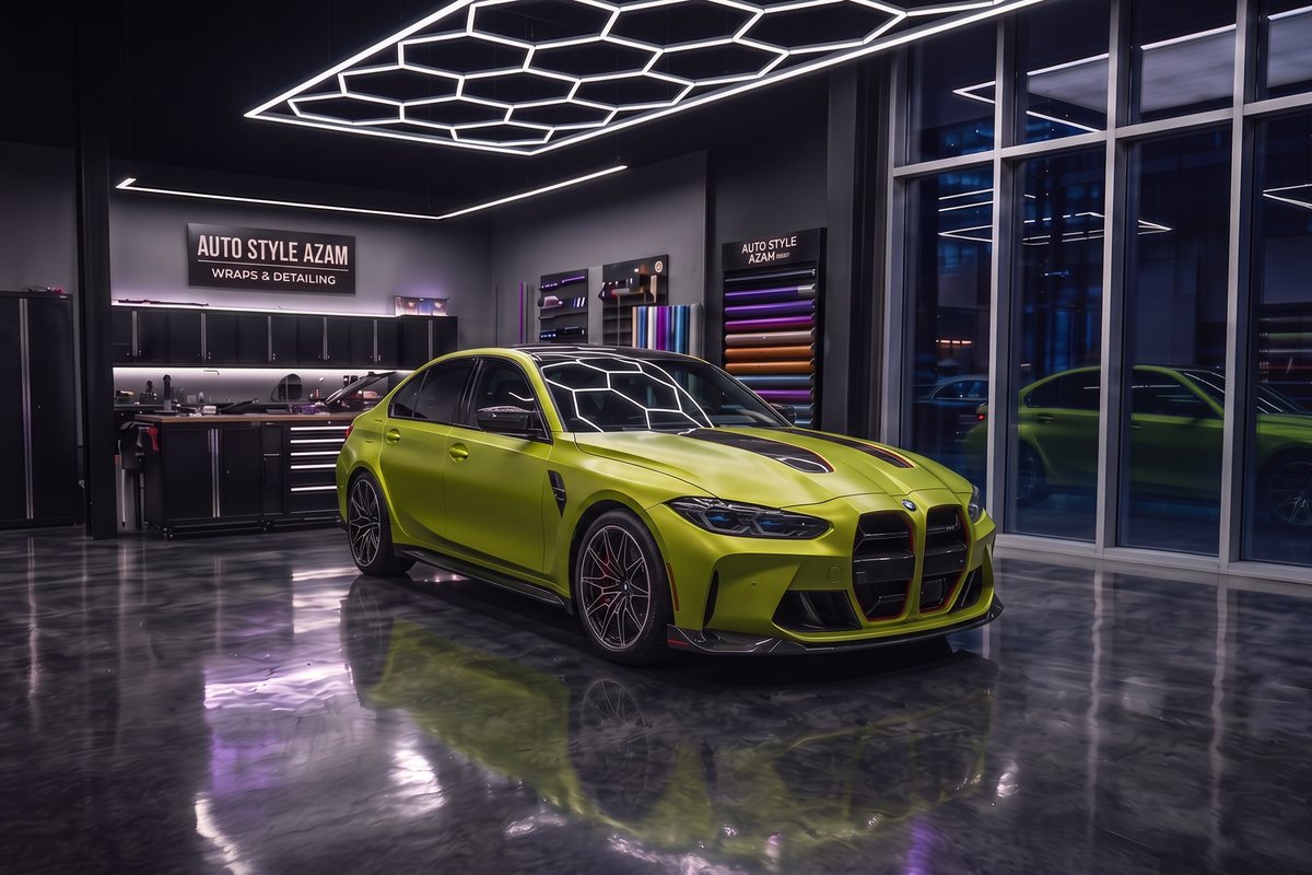 BMW M3 CS после оклейки: салатовый кузов